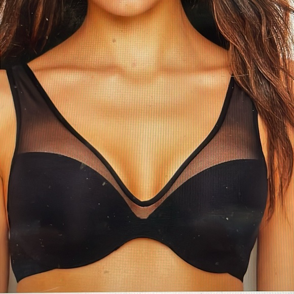 LE MYSTÈRE Sheer Illusion Plunge T-Shirt Black Bra  36DDD/F - Picture 1 of 10